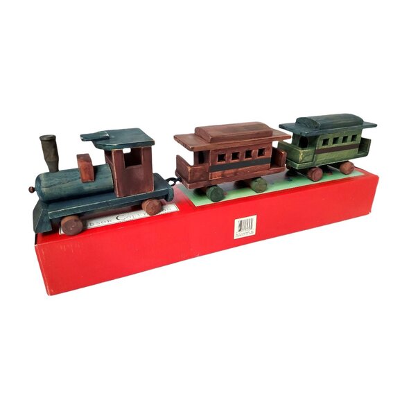 Vintage Red and Green Wooden Train by Windsor Collection - 21" - Picture 1 of 4